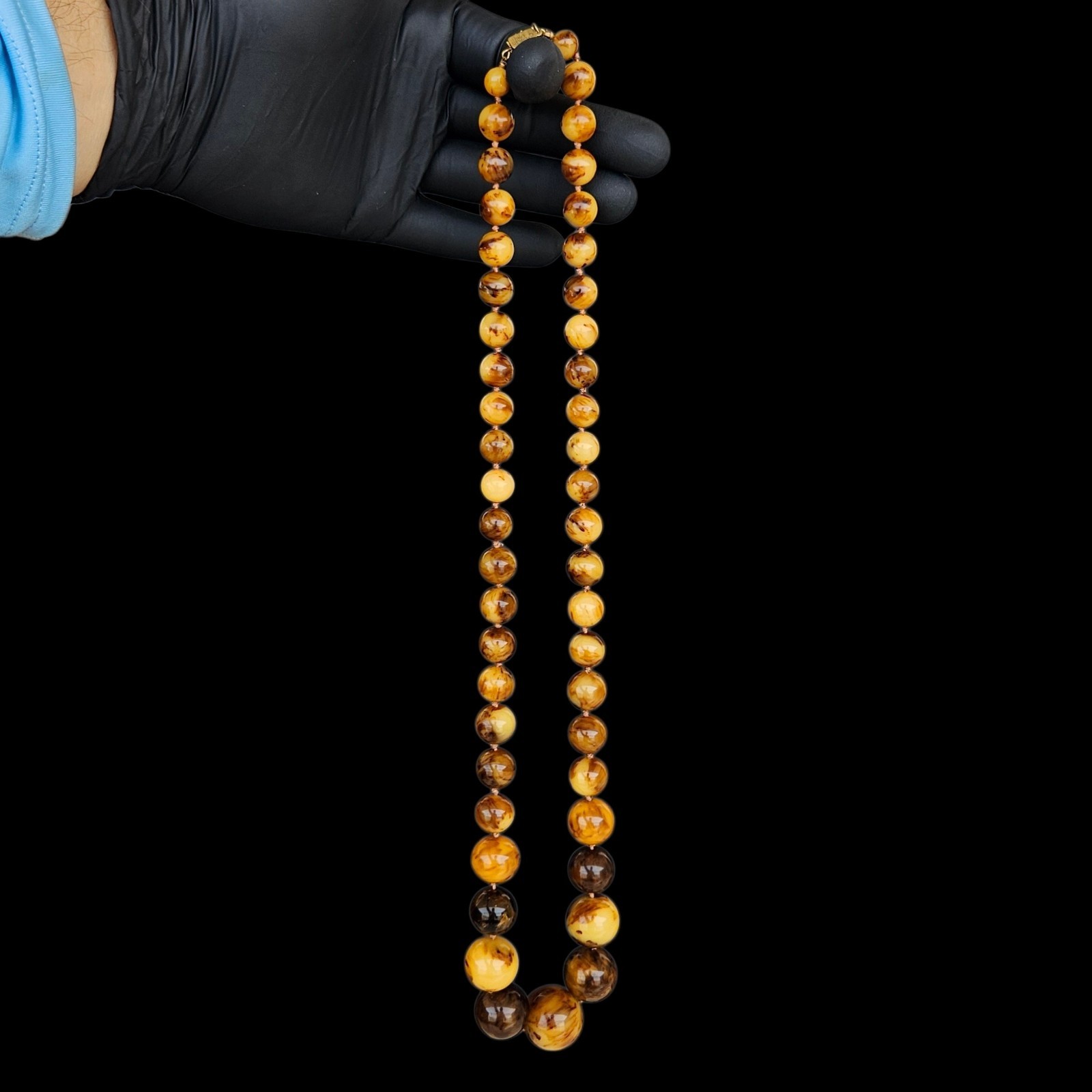 Vintage 1970s Kenneth Lane Catalin Root Beer Caramel Bakelite Bead Necklace 114g