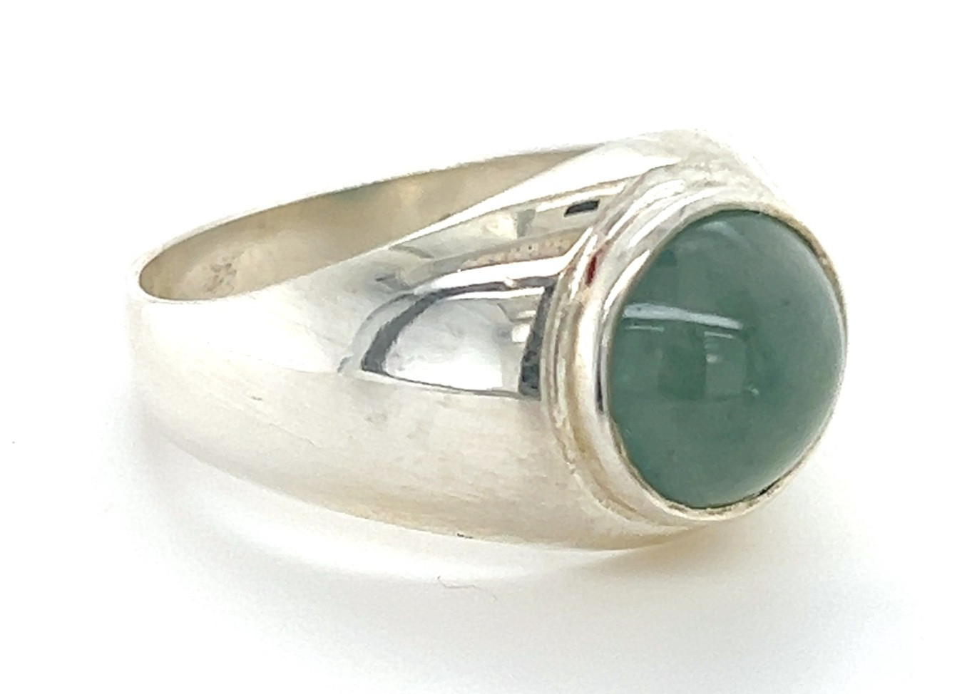 Type A Burmese Icy Water Green Jadeite Ring 32.7ct 925 Silver US13 Bold