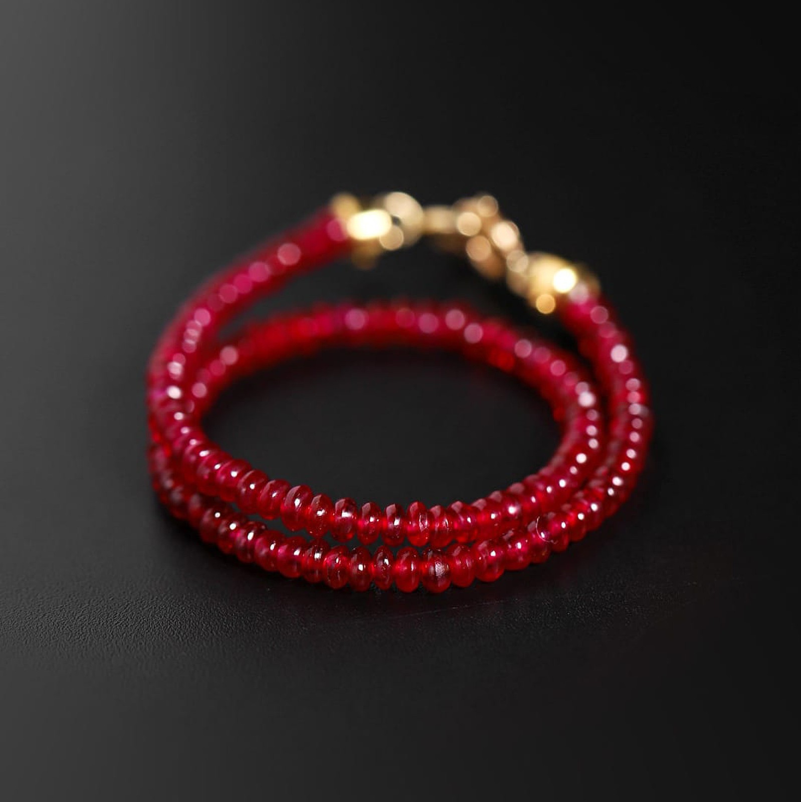 18K Gold Ruby Bracelet, Pigeon Blood Red Beads, Elegant Gift for Her