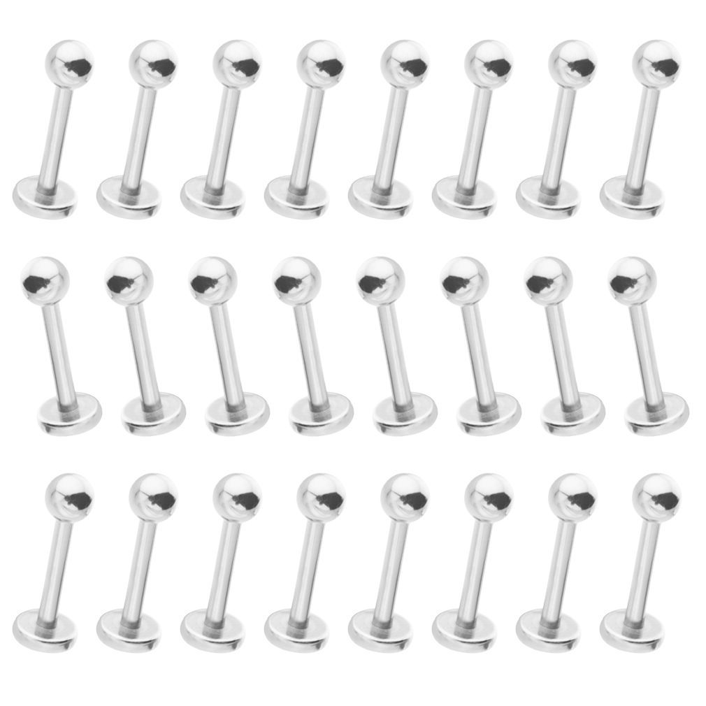 24 Pack of Labret Monroe Piercing Barbells – 316L Surgical Steel – 14g and 16g