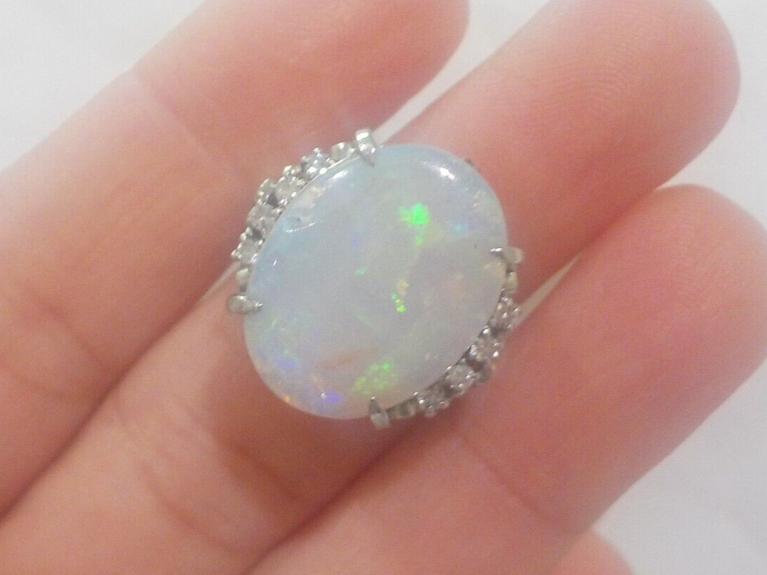 Vibrant Platinum Solitaire Fiery Opal Diamond Ring – 9.71 gms, Sz 5.75, 5.46 ctw