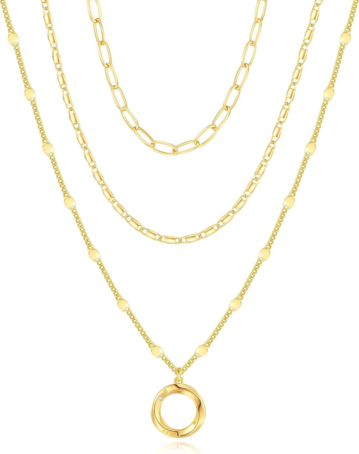 Layered 14K Gold Plated Necklace for Women, Trendy Stackable Fashion Daintycircl