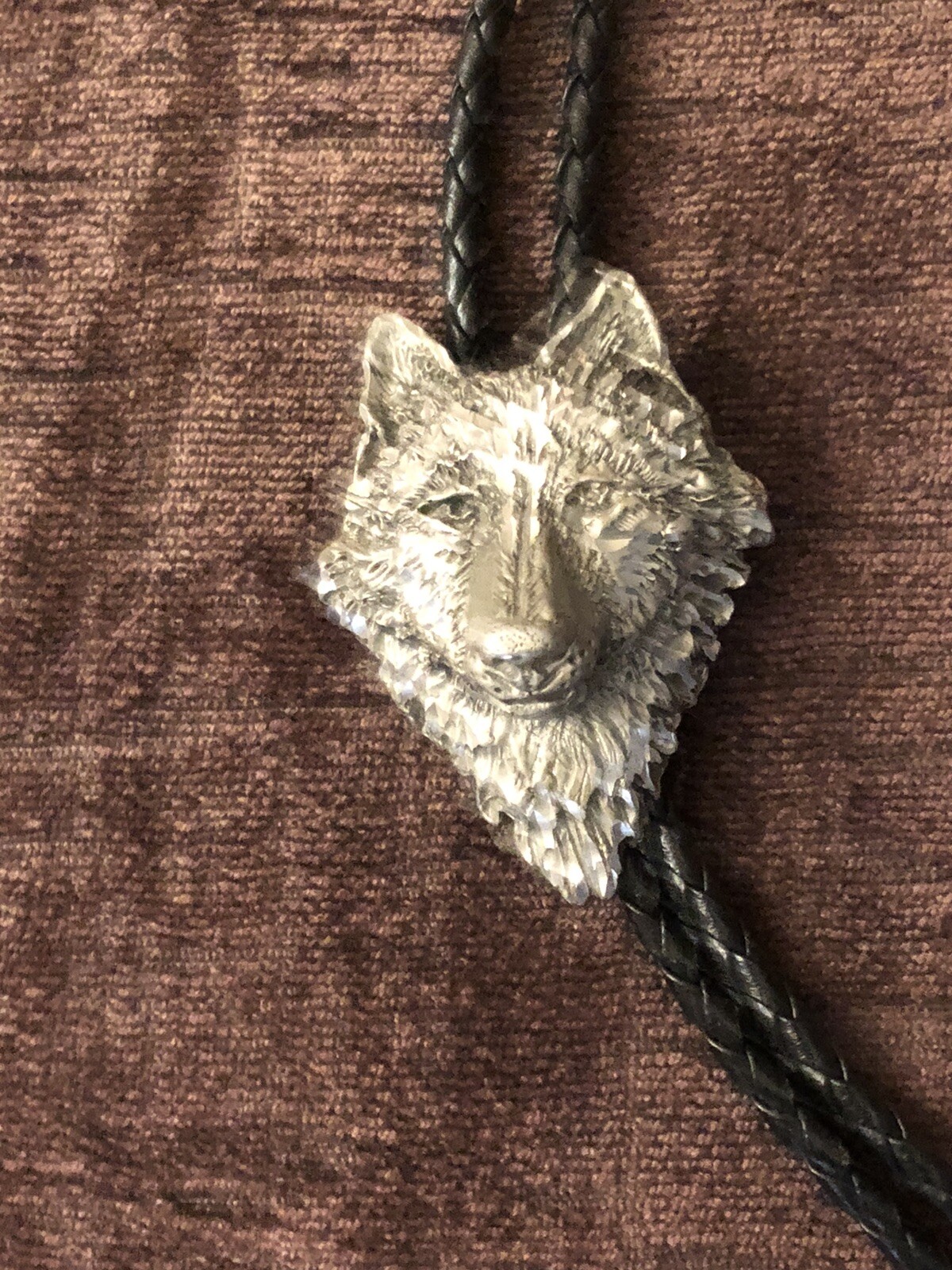 Wolf Head Braided Leather 18” to 20” Necklace Native American