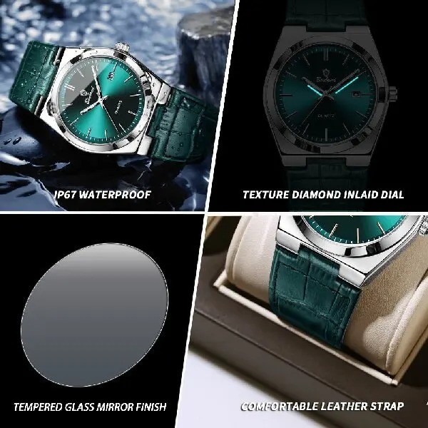 BINBOND Luxury quartz wristwatches luminous waterproof auto date men’s watch bus
