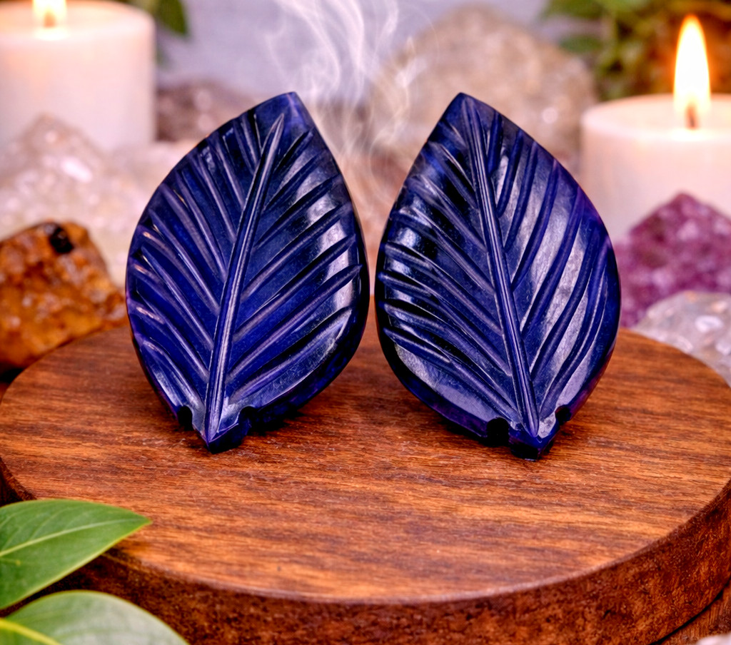 Natural Blue Fluorite Leaf Carved Cabochon Pair 30Ct Matching Gemstone Earring
