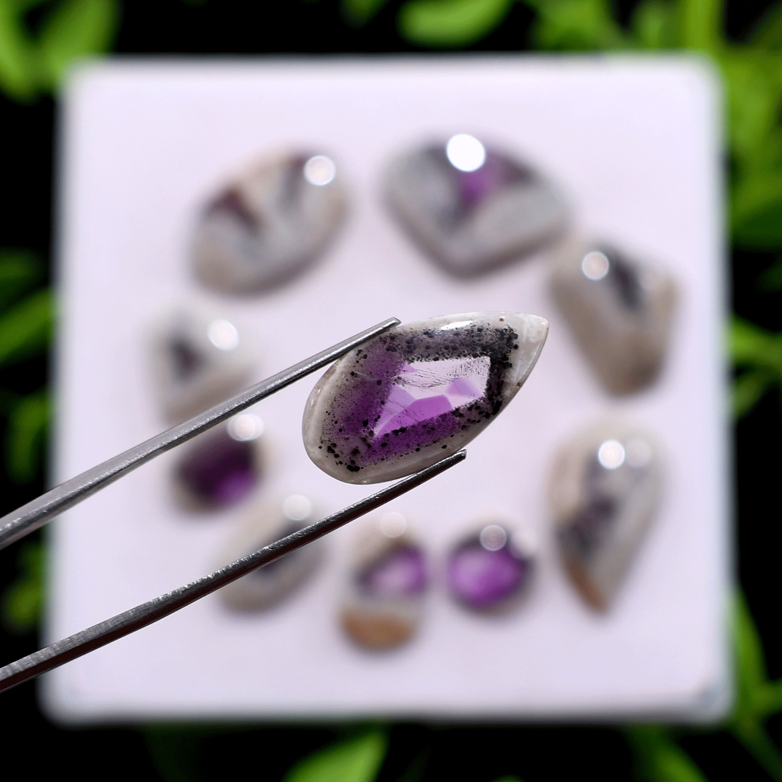 Asteroids In Space~ 10 PC Trapiche Amethyst 13mm-27mm Rare Cosmic Pattern Cabs