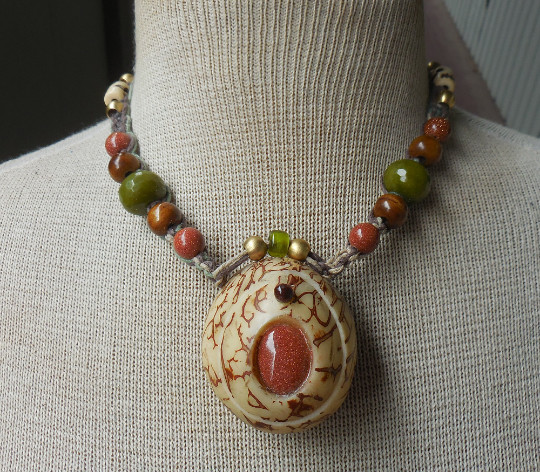 Goldstone Tagua Pill Box Locket Stash Hemp Necklace Serpentine Jade Stone Beads