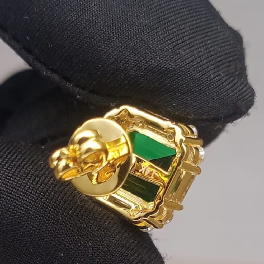 5.16Ct Asscher Cut Natural Emerald & Diamond Stud Earring 14K Solid Yellow Gold