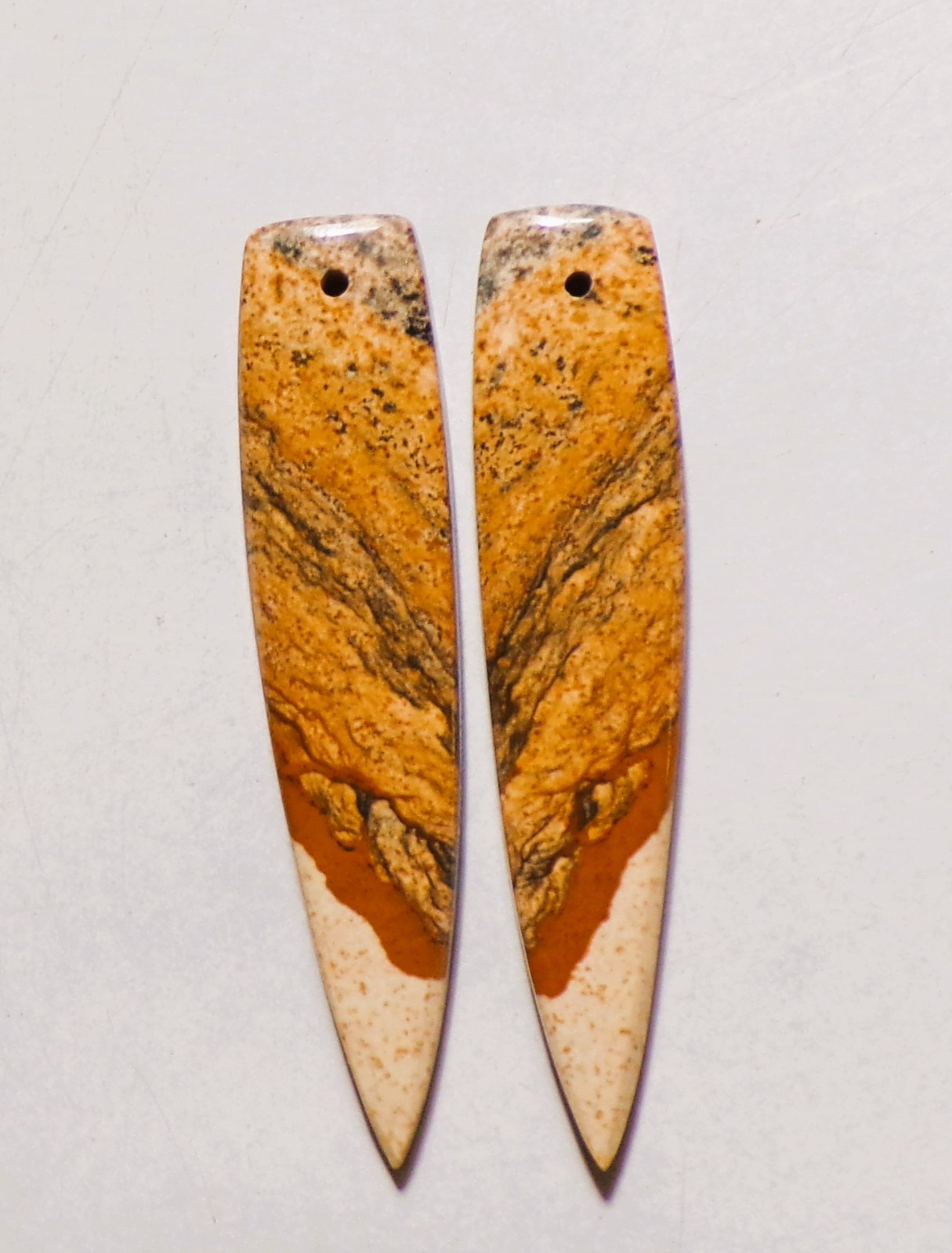 29.05 Cts Natural Picture Jasper Drilled Cabochon Match Pair Gemstone 46X10MM 32