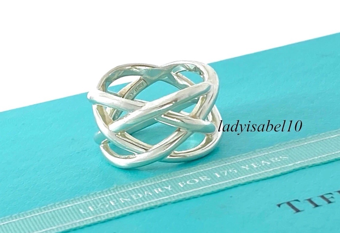 Sz. 7.5 Tiffany & Co. Celtic Weave Wide Ring Sterling Silver w POUCH – Authentic