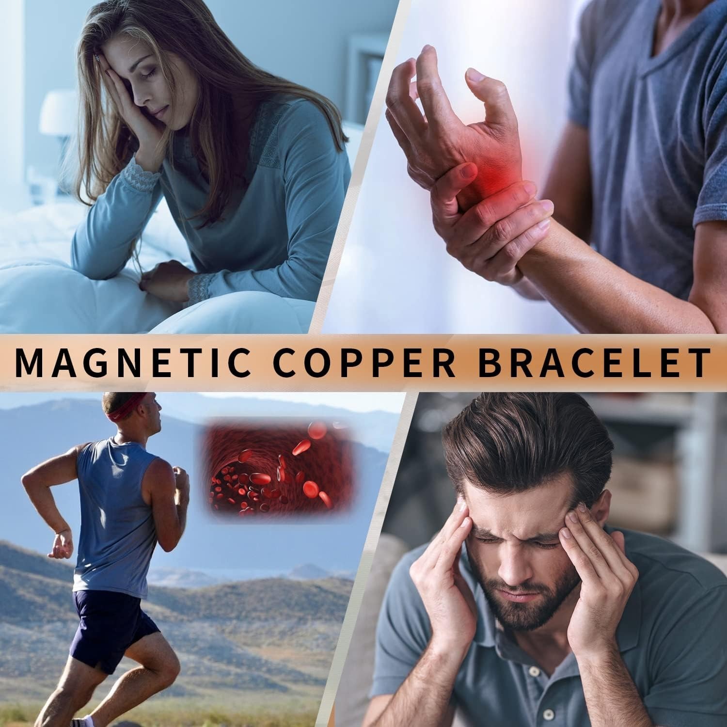 Double Sided Black Copper Magnetic Bracelet for Men Adjustable Pain Relief Arthr