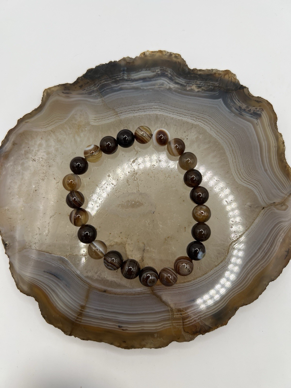 Coffee Agate Stone Beaded Stretch Bracelet