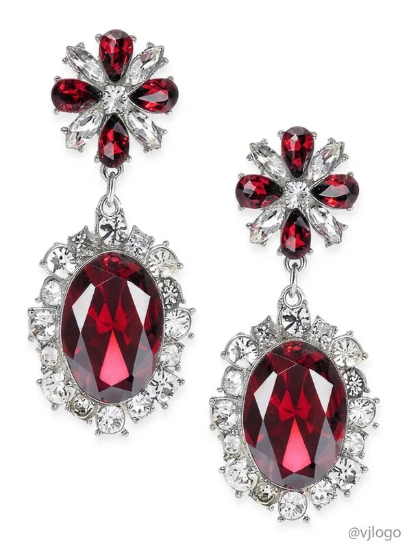 Charter Club Silver-Tone Red Stone and Crystal Drop Earrings
