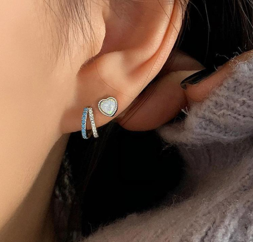 Women 925 Sterling Silver Post Turquoise Decor CZ Huggie Hoop Snap Earrings A28