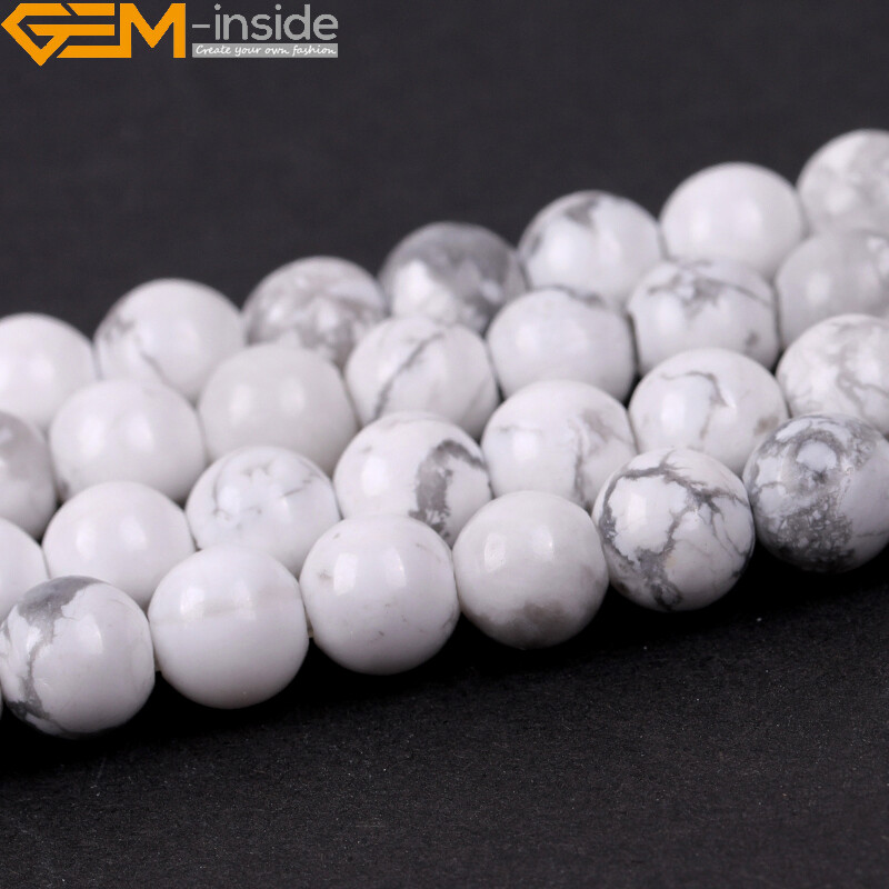 Natural White Howlite Stone Round Beads For Jewelry Making 15″ 2mm Big Hole 10mm