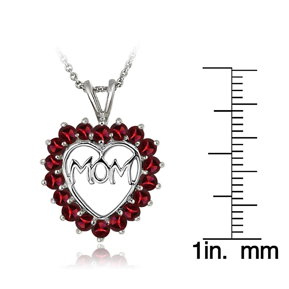 Sterling Silver Created Ruby MOM Open Heart Necklace