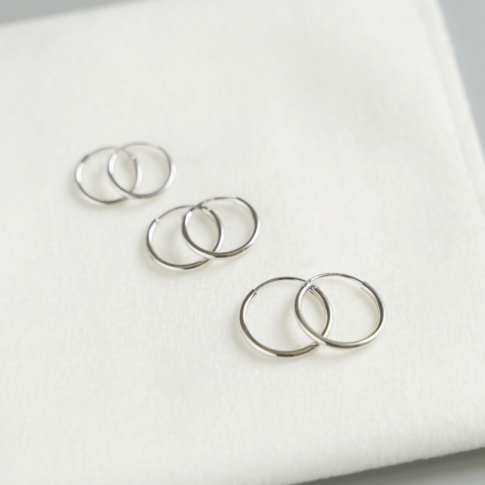 Rhodium Sterling Silver Hinged Hoop Earrings 10mm 12mm 14mm