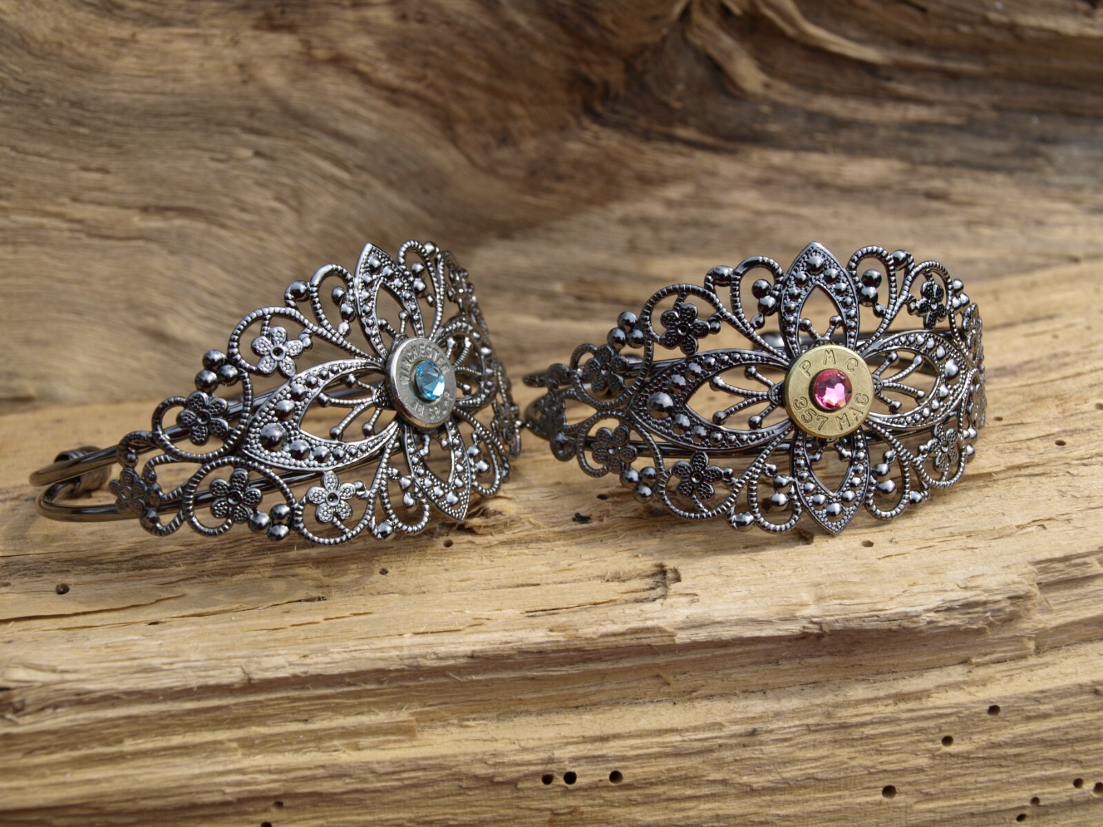 Antique Silver Filigree BULLET Bracelet. Optional Glass Crystal