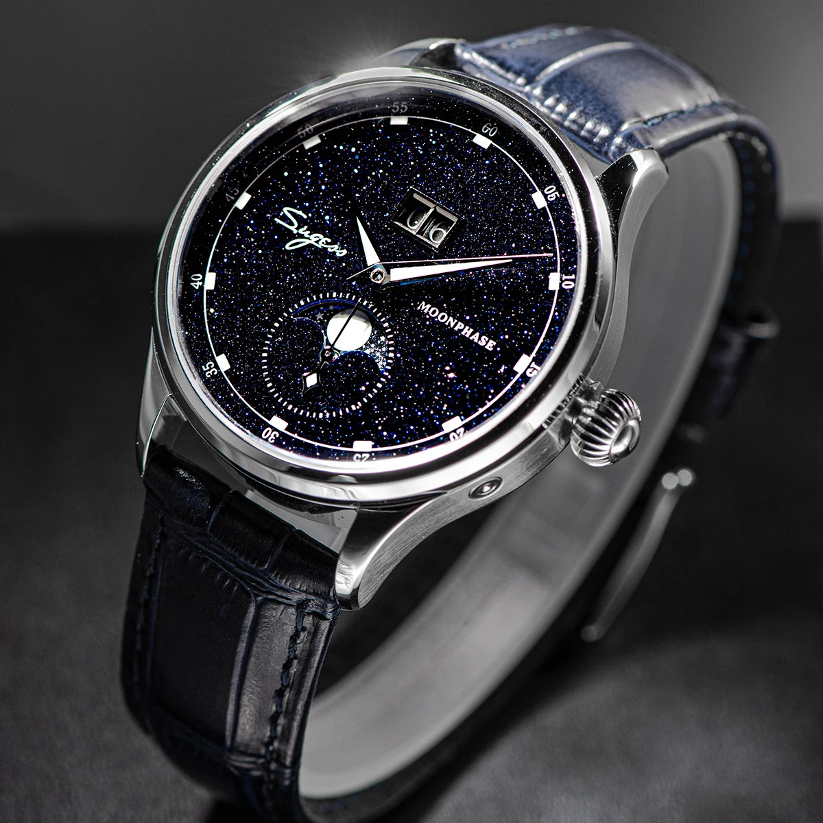 Sugess Moonphase 40MM Automatic Mechanical ST2528 Movement Blue Sandstone Dial
