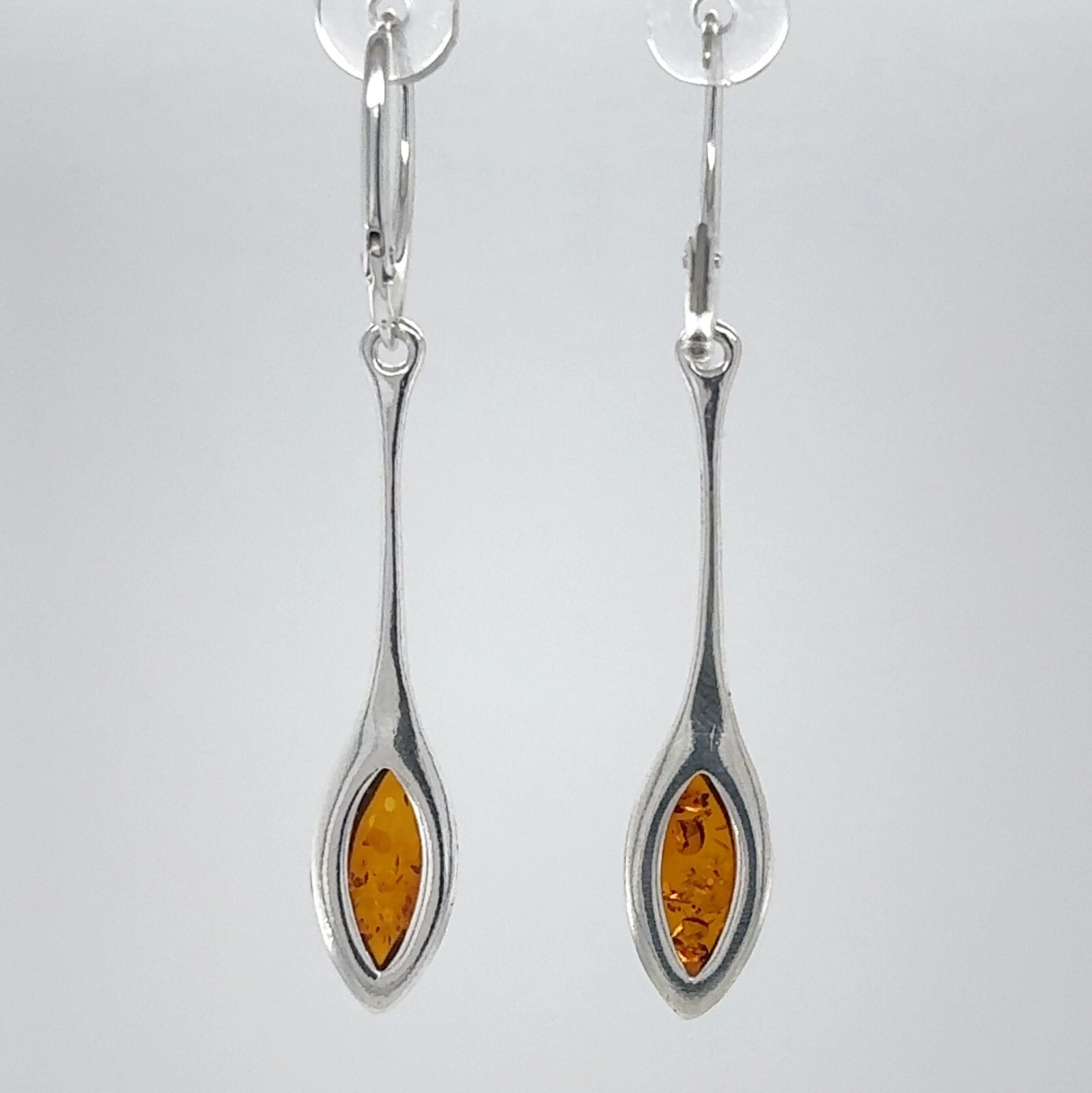 Cognac / Brown BALTIC AMBER Oval Leveback Earrings 925 STERLING SILVER #1667e