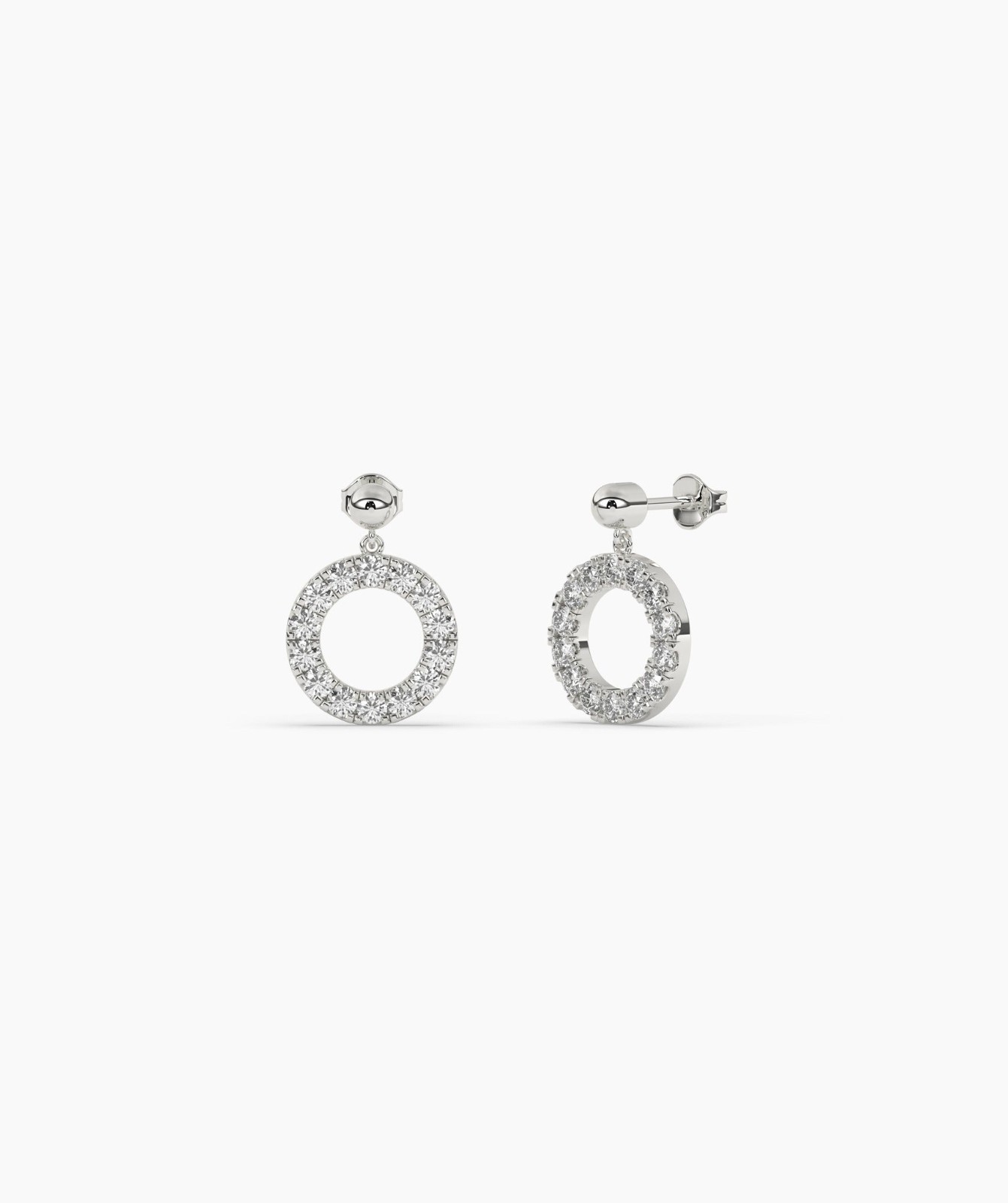 14K Gold Round Cut Lab Grown Diamond Open Circle Drop Earrings With Bead Stud