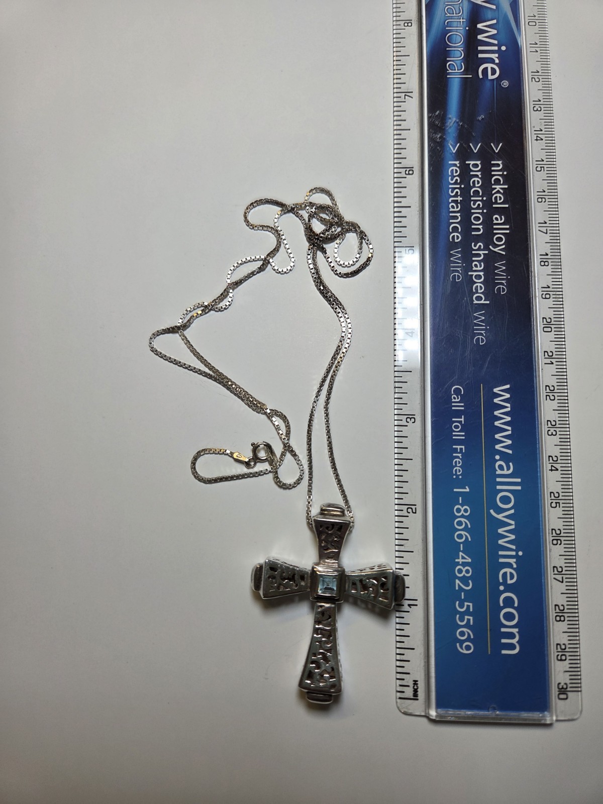 Vintage Barse 2000 Sterling Silver Cross Swiss Blue Topaz Italy Chain 29″, 925