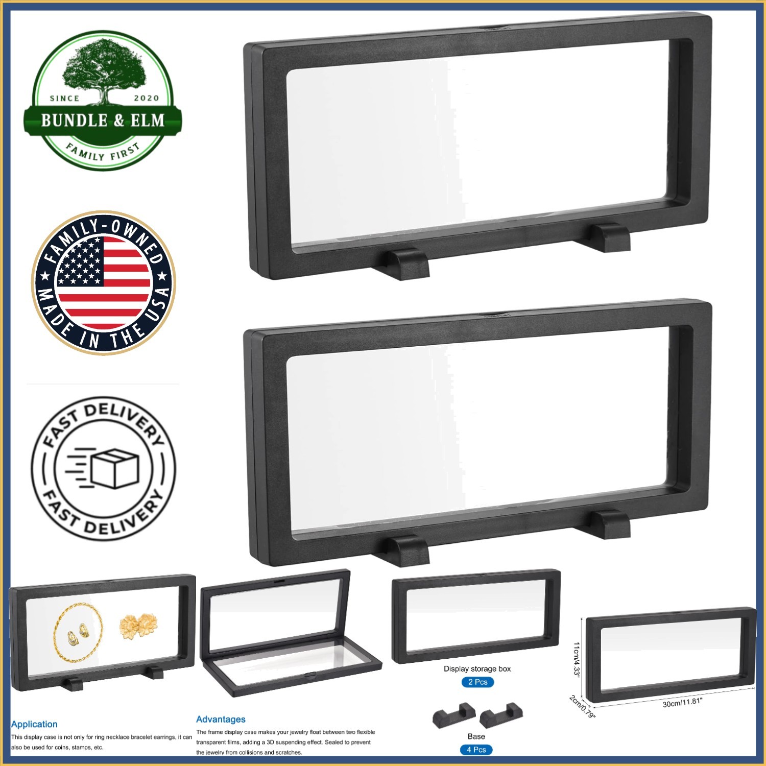 Floating Frame Holder for Rings, Necklaces, and Coins, 11.81 x 4.33 Inches