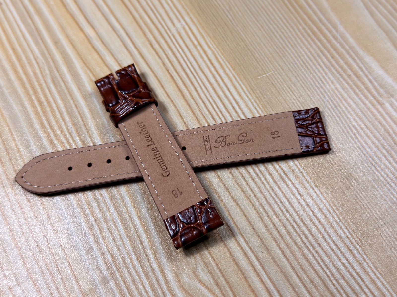 18mm Bon Gor genuine leather crocodile Watch Strap/band without Buckle