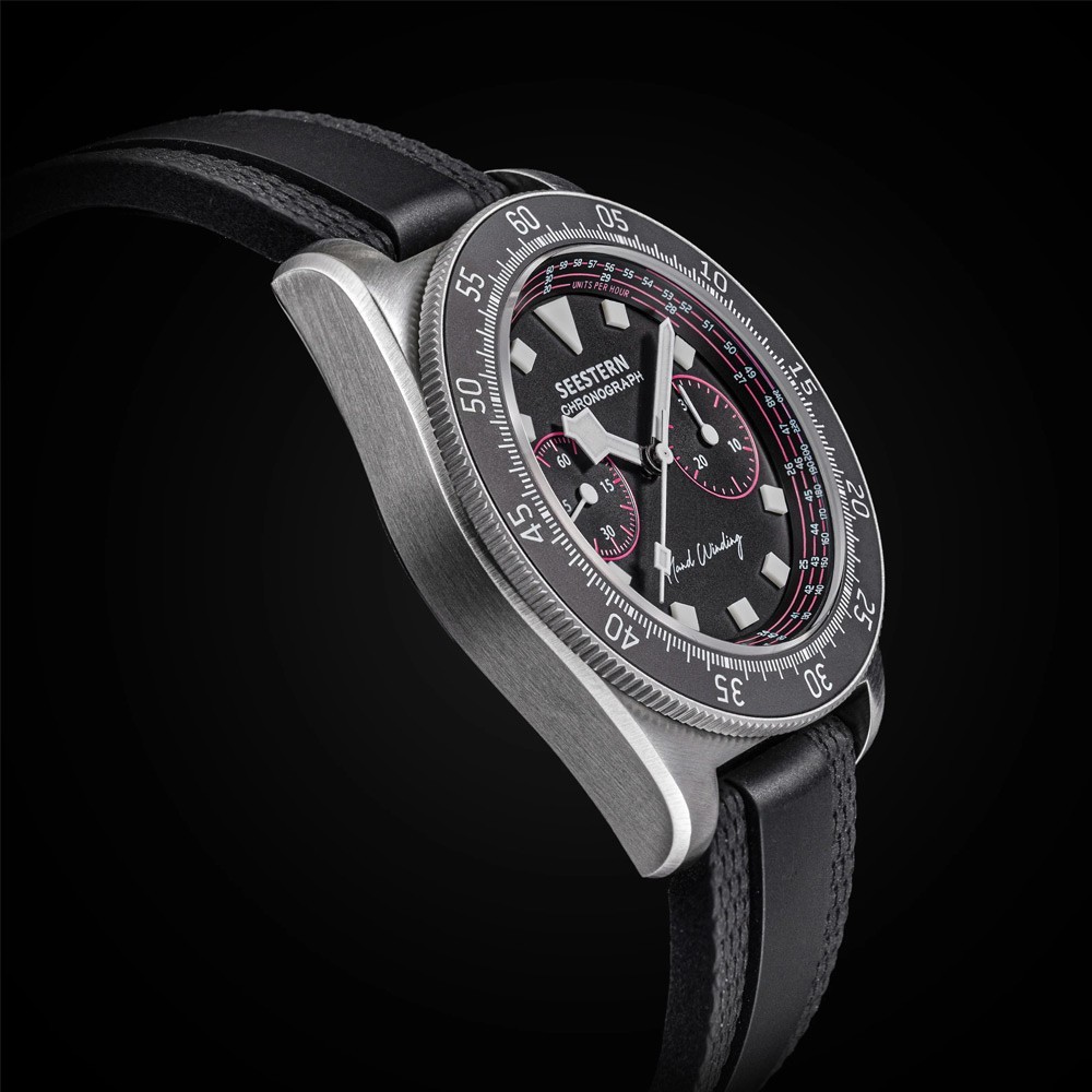 Seestern S443 Mechanical Chronograph Steel Black Pink Rubber Sapphire Men’s Watch