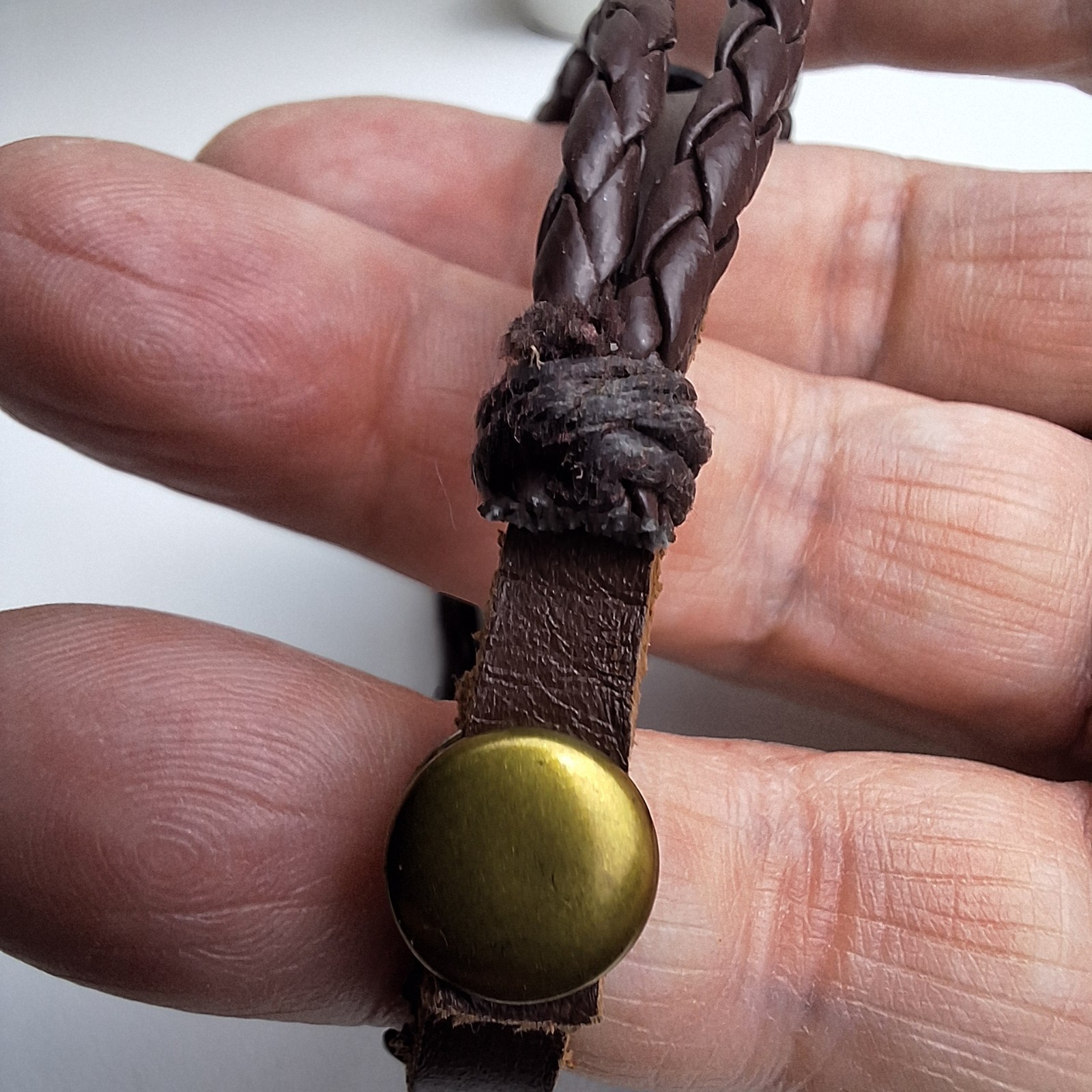 70s Style Leather Bracelet Metal Enamel Flower Beaded 3 Strands Braided