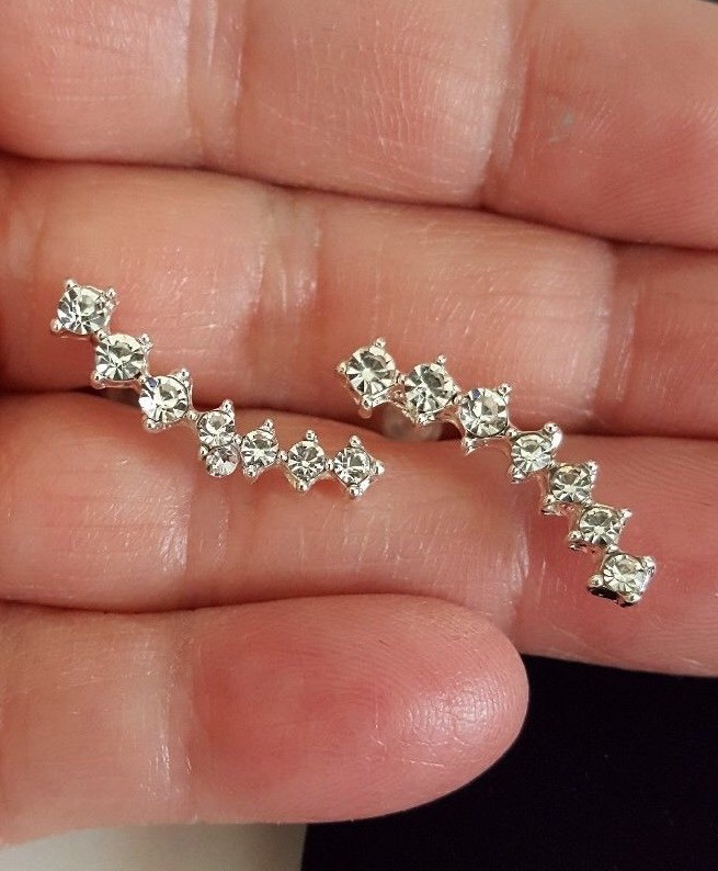 Crystal Meteor Earrings pierced ears Silver toned Push Back Fastening
