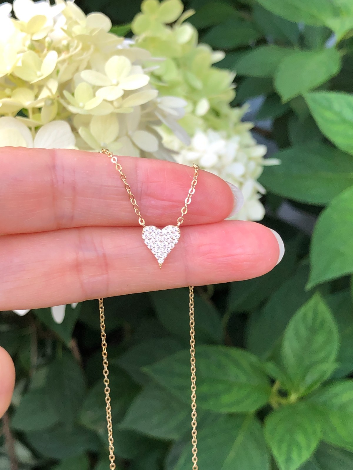 Gold Pave Cz Heart Necklace 925 Sterling Silver Pendant 9mm(0.35″) 17.75″ Tiny