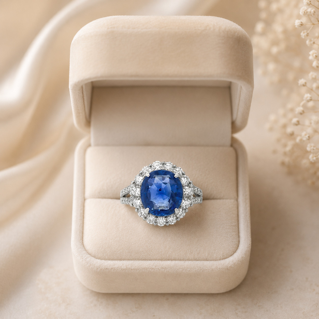 6.15ct No Heat Ceylon Sapphire Diamond Ring Platinum, GIA Certified Natural Blue