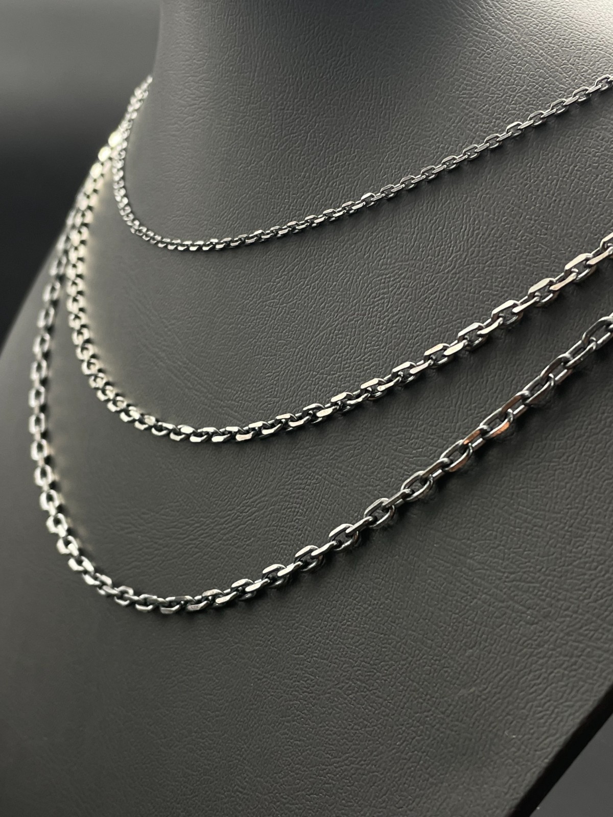 925 Sterling Silver Oxidized Anchor Cable Link Chain Necklace, Black Design Gift