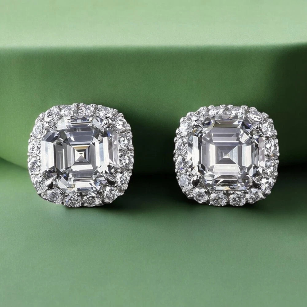 4 CT Asscher F-VS1 Lab Grown Diamond Women Wedding Stud Earrings 14K White Gold