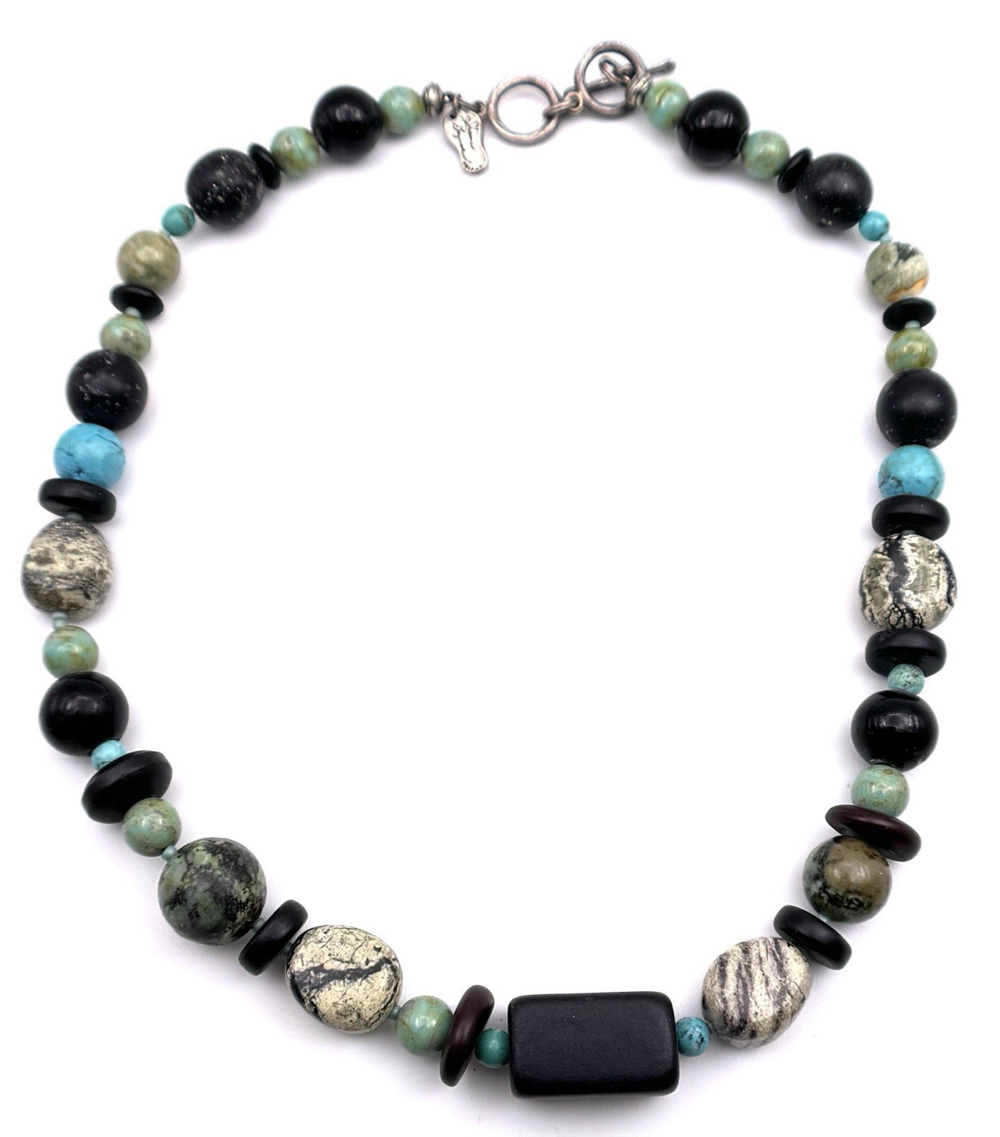 Shane Boyner Beaded Statement Necklace Turquoise Jasper Onyx Artisan 16″