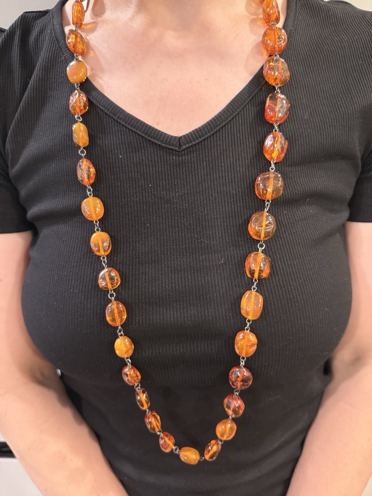 Vintage Genuine Amber Bead Necklace Large Cognac Honey Orange 82g Estate