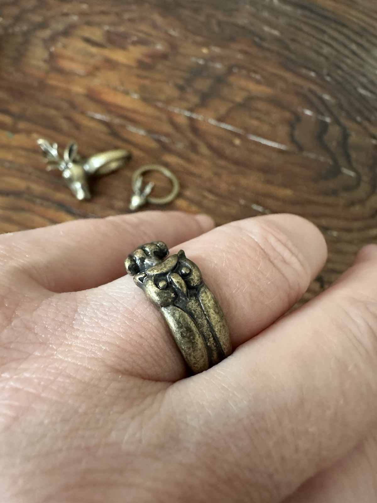 Forest Friends Brass Animal Head 4 Rings Deer/Rabbit/Fox/Owl, size 7.5