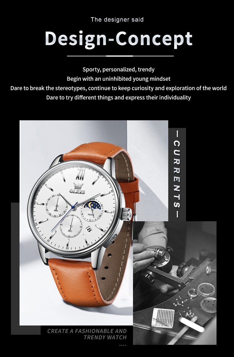 OLEVS 2922 Luminous 3ATM Waterproof Man Present Leather Classy Hand Quartz Watch