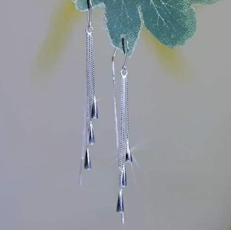 Women Silver Plated Waterdrop Tassel Threader Dangle Drop Earrings Fashion TH3