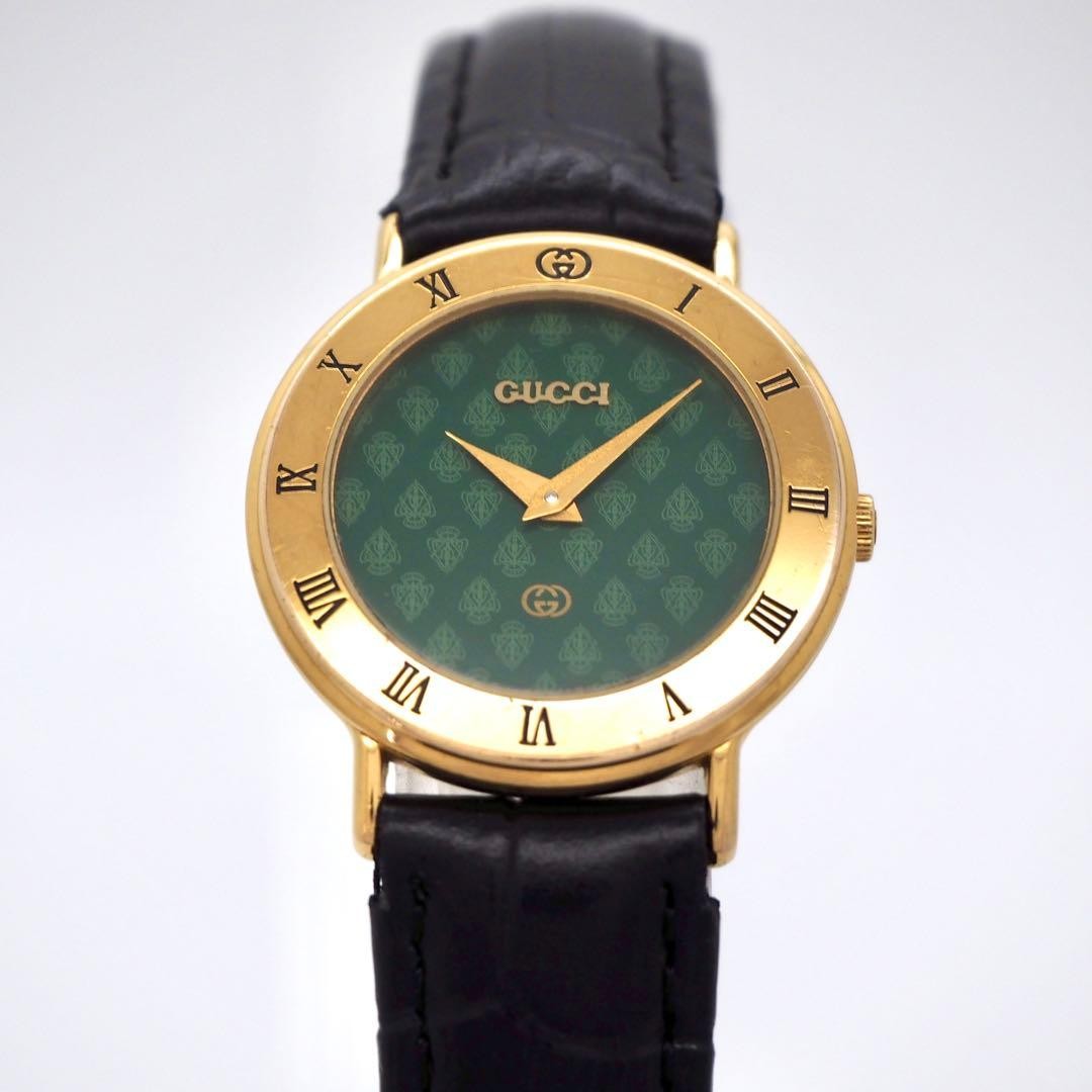 Gucci 3000L Ladies Watch Green Interlocking Quartz Japan 0713391