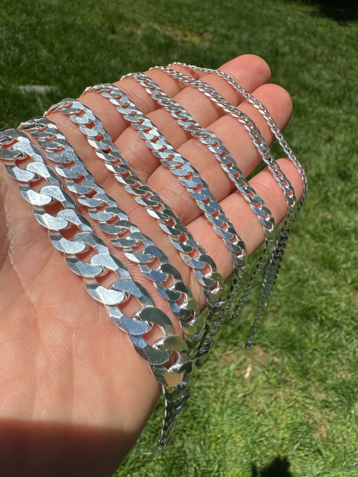 Real Solid 925 Sterling Silver Flat Curb Cuban Link Bracelet 3-10mm ITALY MADE