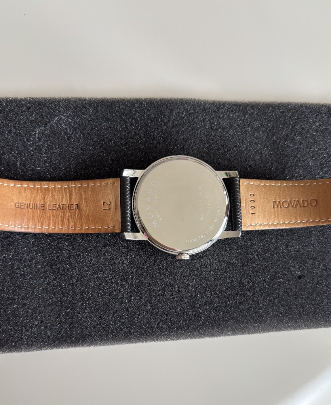 Movado Museum Black Dial Sapphire Crystal with Genuine Leather Strap