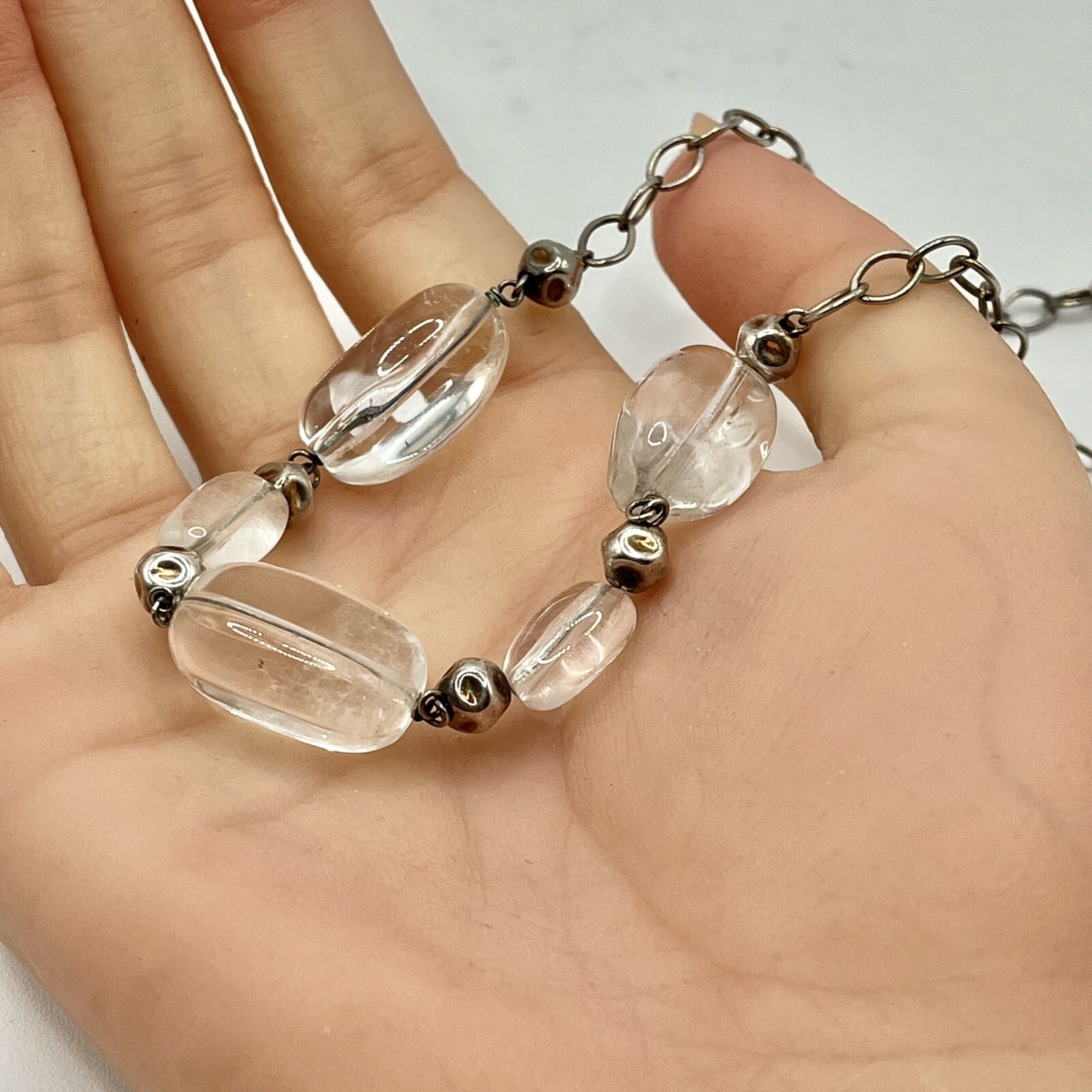 Vtg Quartz Crystal Necklace – 17” Silvertone Chain – 1990s – Presidium Tested