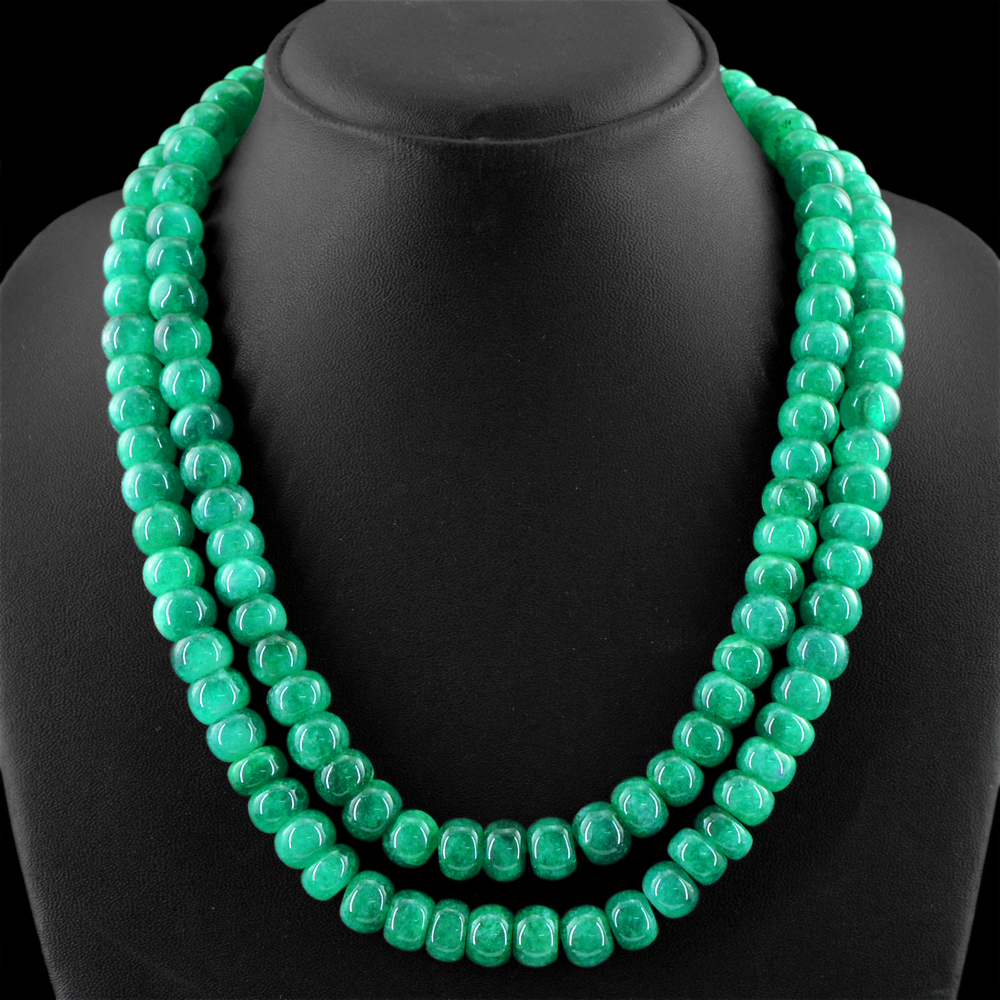 719.00 CTS EARTH MINED 2 STRAND GREEN EMERALD ROUND SHAPE BEADS NECKLACE (RS)