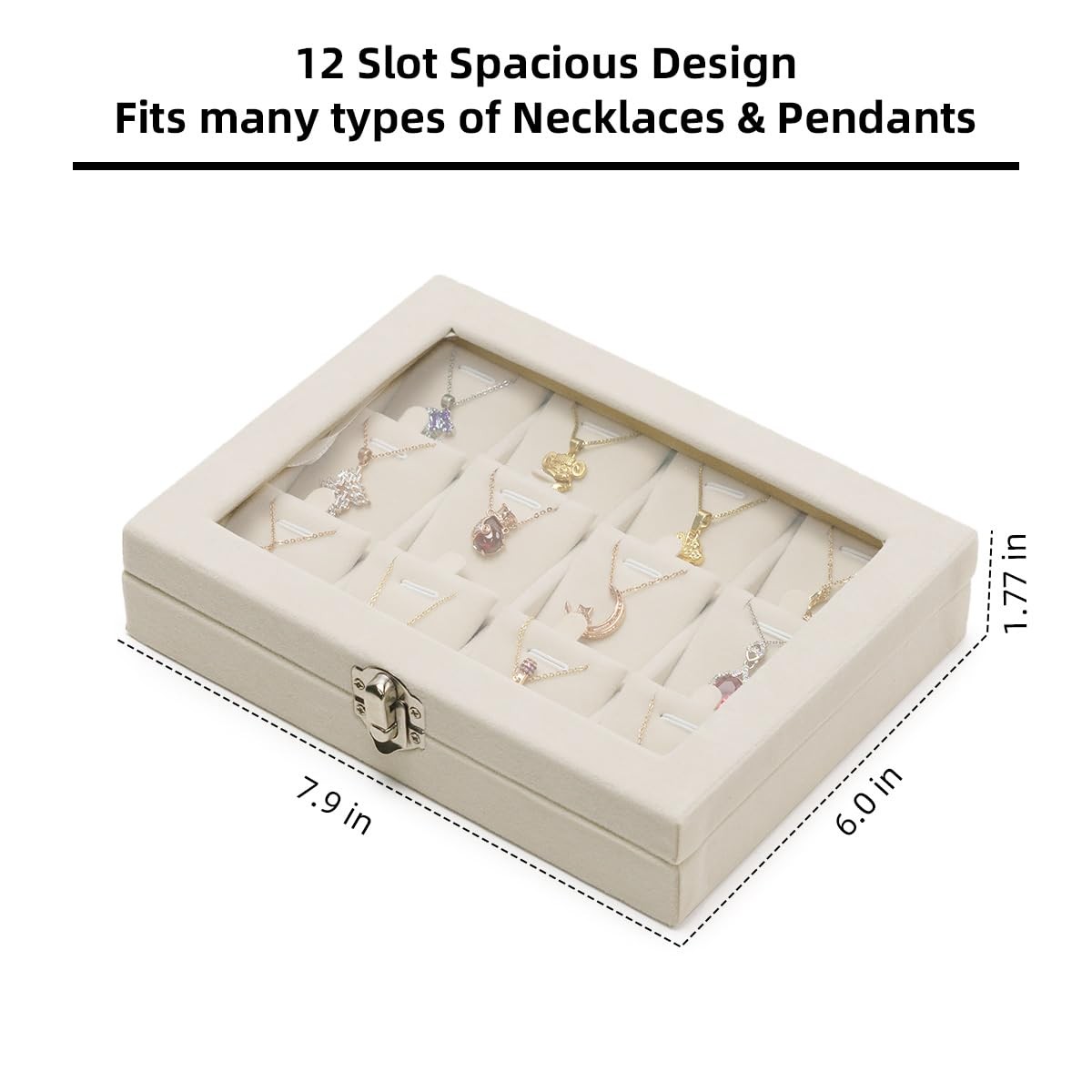 Jewelry Necklace Organizer Tray, Beige Necklace Display Case for Storage Jewe…