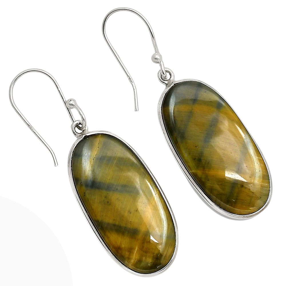 Natural Blue Tiger Eye 925 Sterling Silver Earrings Jewelry E-1001