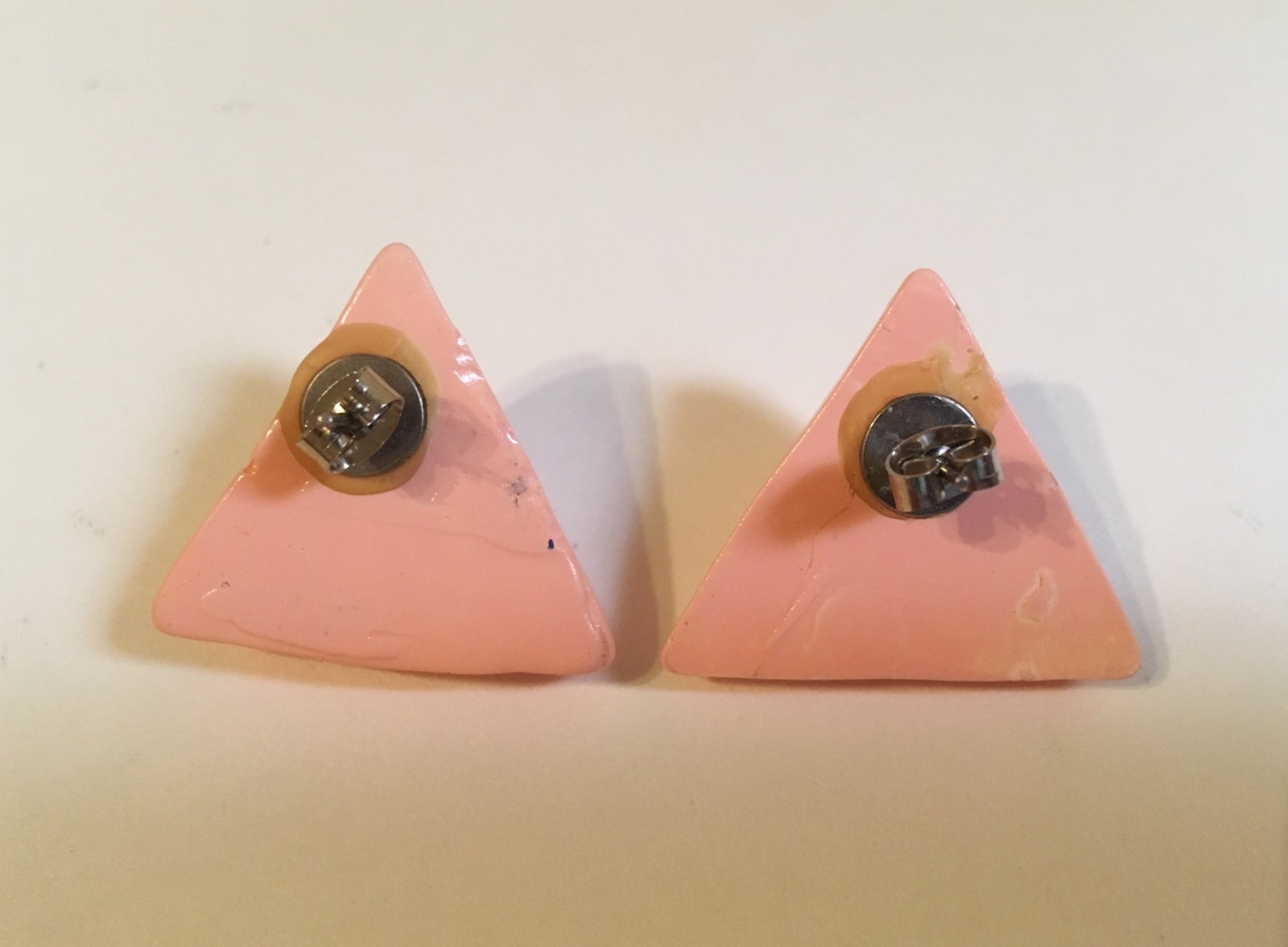Shell Necklace Earring Set Pendant Pink Off White Beaded Triangle Post Handmade