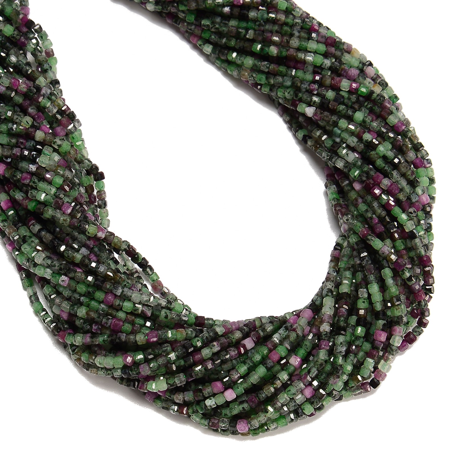 Natural Ruby Zoisite Faceted Cube Beads Size 2mm 15.5” Strand