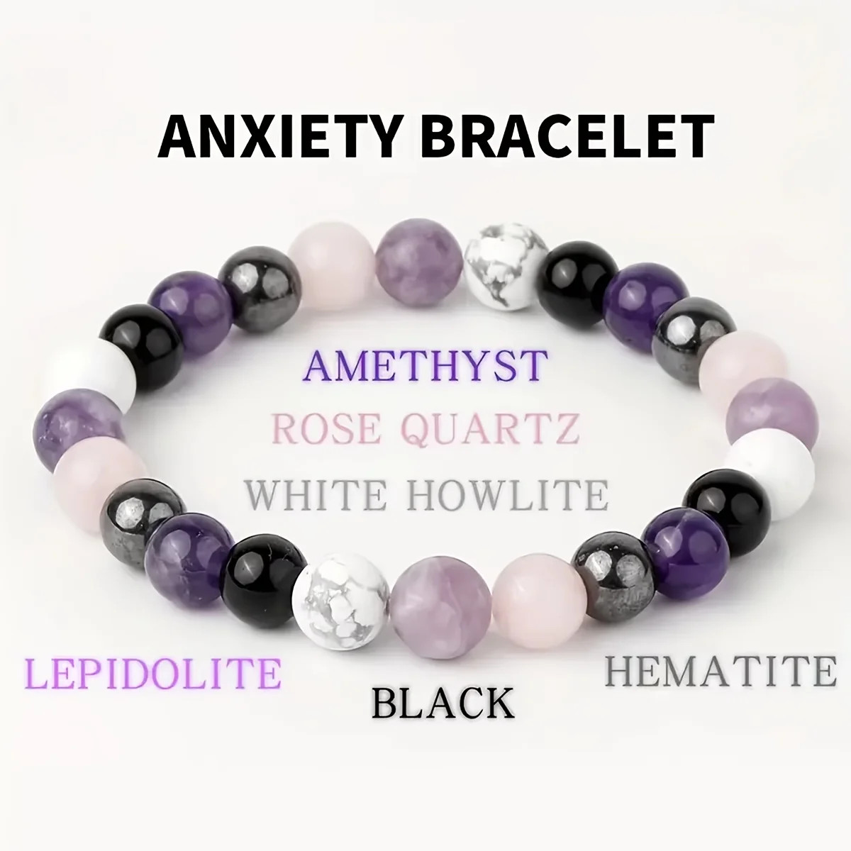 Black Tourmaline Rose Quartz Hematite Round Crystal Bracelet Gift for Nana Women